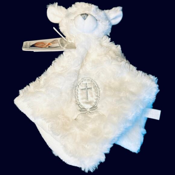 NWT Blankets & Beyond Pure White Teddy with Silver Baptism Cross Snuggy - Picture 1 of 7
